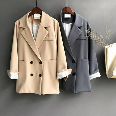 Women's Winter Plain Work Blazer Double-breasted Notched-collar Coat