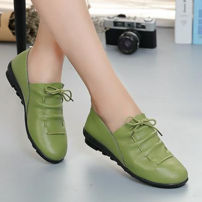 2019 New Spring Lace-up Pleated Leather Flats Shock-Absorbing Breathable Wear-resistant Soft Women's Shoes for Women's Oxford