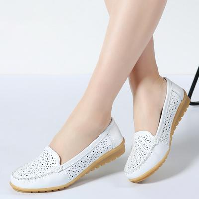 2019 Spring Women Flats Shoes Genuine Leather Cutout Loafers Non-Slip Anti-Friction Flats for Female's Casual Shoes