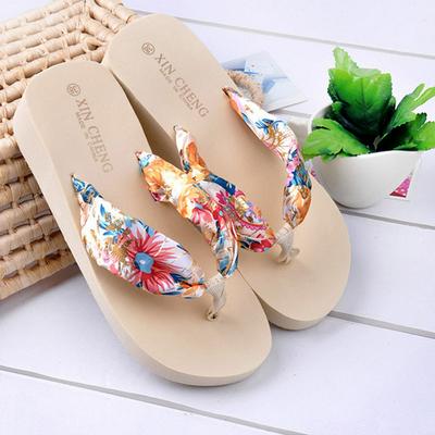 Bohemian Floral Beach Sandals Girl Wedge Thong Slippers Women Flip-flops