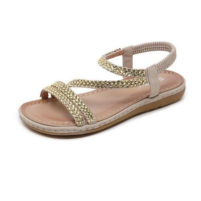 35/36/37/38/39/40 Yard Women's Bohemia Flip Flops Comfortable Flat Walking Sandals with Ankle Strap and Rhinestones