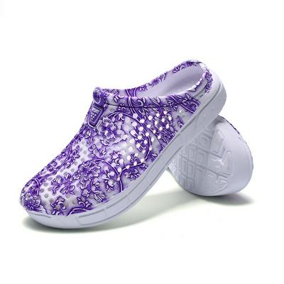 Women's Summer Slippers Non-slip Garden Clogs Shoes with Floral Pattern - Pink, Purple