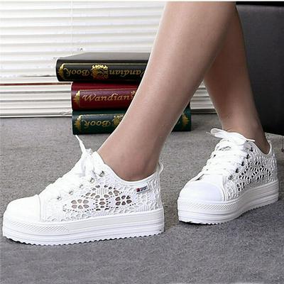 2018 Fashion Summer Zhuge Caizi Casual Shoes Cutouts Canvas Hollow Breathable Platform Flat Shoes for Woman Sneakers