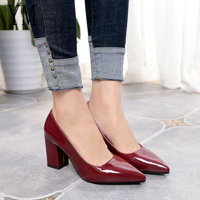 2018 Summer New Women's High Heels PU Leather 7 cm High Heel Ladies Wine Red Pointed High Heels Shoes for Female's High Heels Shoes