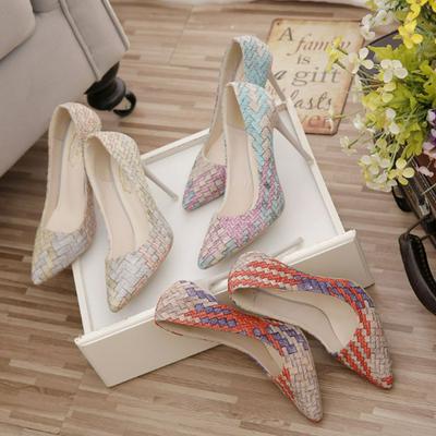 Korean Style Color Matching Pointed Women's High Heels Stiletto Asakuchi Patent Leather Pumps