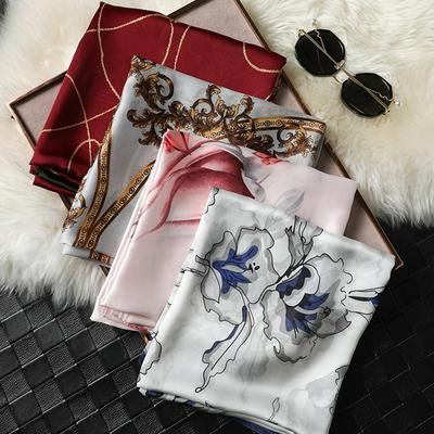 Polyester Silk Scarf Elegant Floral Satin Scarf Fashionable Ultrasoft Long Scarf Lightweight Neck Wear for Women