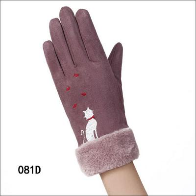 081D Love Cat Pattern Women Winter Windproof Warm-Keeping Suede Full Fingers Touch Screen Gloves for Riding Shopping Camping Casual Use
