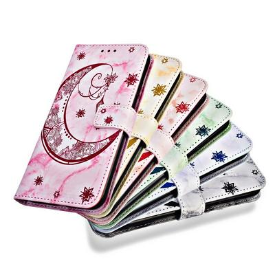 Crescent and Stars Pattern PU Leather + Soft TPU with Card Slots and Stand Wallet Picture Frame Protective Cover Case for Samsung Galaxy A6 (2018) 