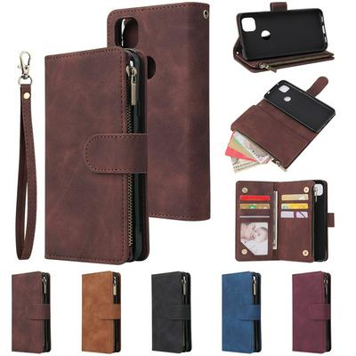 025 Style Multi-Card Slots Shockproof PU Leather + Soft TPU with Wrist Strap Magnetic Buckle and Stand Zipper Wallet Phone Case for Google Pixel 4A