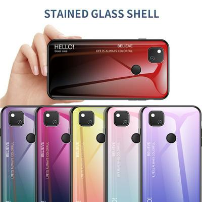 Luxury Gradient Bicolor 9H Explosion-Proof Anti-Scratch Tempered Glass Back + Soft TPU Bumper Frame Support Wireless Charging Back Cover Case for Google Pixel 4a