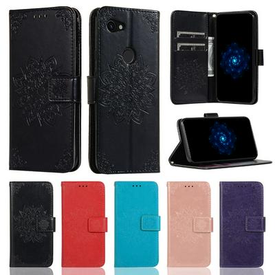 Embossed Wallet Case for Google Pixel 3a, Plain Leather Coated Phone Cover with Hidden Kickstand and Lanyard