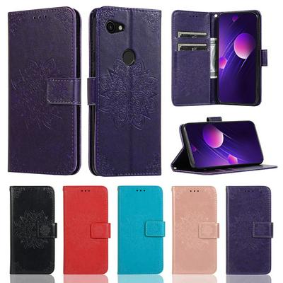 Embossed Wallet Case for Google Pixel 3a XL, Plain Leather Coated Phone Cover with Hidden Kickstand and Lanyard