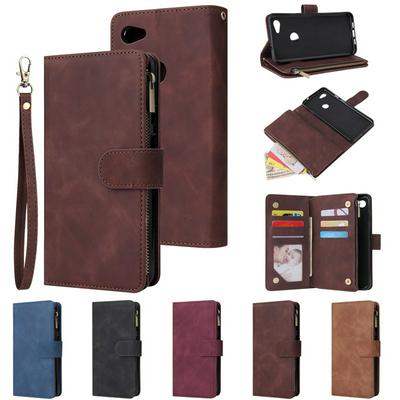 025 Style Multi-Card Slots Zipper Wallet Shockproof Side Flip PU Leather + Soft TPU Wrist Strap with Magnetic Buckle ans Stand Wallet Case for Google Pixel 3a XL