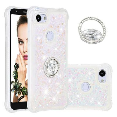 Quicksand with Diamond Studded Ring Stand Support Soft TPU Back Cover Case for Google Pixel 3a XL