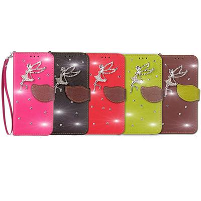 Fairy Diamond Studded Wrist Strap PU Leather + Soft TPU Card Holder with Leaf Magnetic Buckle and Stand Support Wallet Case for Nokia 5.1