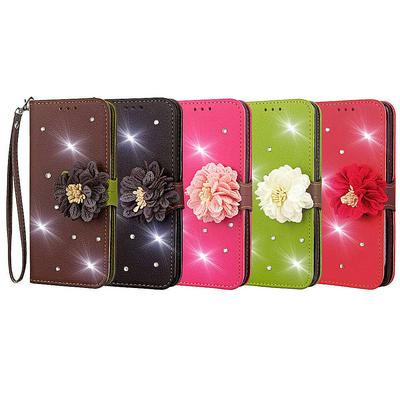 Diamond Studded Wrist Strap PU Leather + Soft TPU Card Holder with Flower Magnetic Buckle and Stand Support Wallet Case for Nokia 5.1