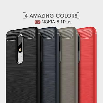 Carbon Fiber Pattern Brushed Metal Soft TPU Back Cover Case for Nokia 5.1 Plus / X5 