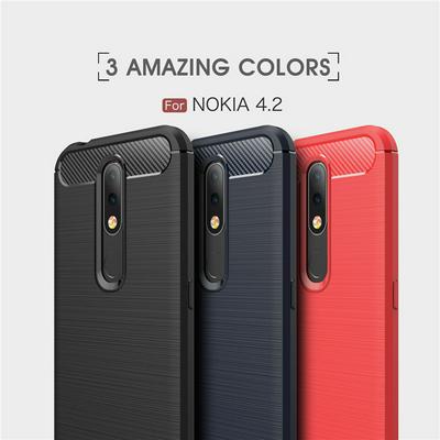 Carbon Fiber Pattern Brushed Metal Soft TPU Back Cover Case for Nokia 4.2 