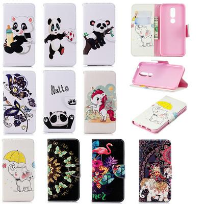  The 7th Elephant Panda Flamingo Colored Painting with Wallet Card Slots Stand Magnetic Flip PU Leather + TPU Back Cover Case for Nokia 7.1 