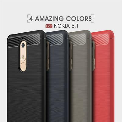Carbon Fiber Pattern Brushed Metal Soft TPU Back Cover Case for Nokia 5.1