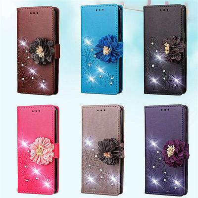 Diamond Studded PU Leather + Soft TPU Card Slots with Wrist Strap and Stand Wallet Flower Buckle Protective Case for Nokia 5.1