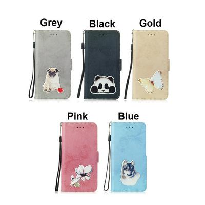 Aluminum Insert Dog Panda Lotus Butterfly Pattern PU Leather + Soft TPU Cover Case with Strap Card Slots Wallet and Stand for Samsung Galaxy S10