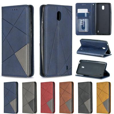 Nokia 1 PLUS PU+TPU Clamshell Phone Case Geometric Mosaic Pattern Retro Simple Solid Color Style Leather Phone Case