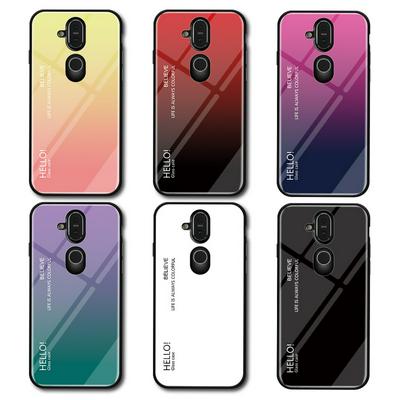 Luxury Gradient Bi-Color 9H Explosion-Proof Anti-Scratch Tempered Glass Back + Soft TPU Bumper Frame Support Wireless Charging Back Cover Case for Nokia 8.1 / X7