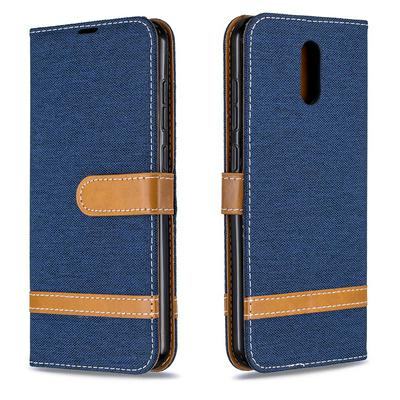 Stitching Color Denim Cloth Shock-Absorption Side Flip PU Leather + Soft TPU Card Slots with Magnetic Buckle and Stand Wallet Case for Nokia 2.3