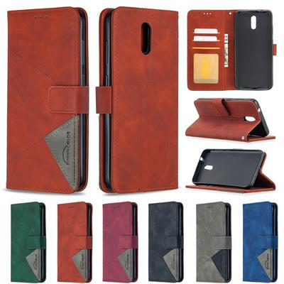 BF05 Style Stitching Color Rhombus Pattern PU Leather + Soft TPU Mganetic Buckle Card Slots with Magnetic Buckle and Stand Wallet Case for Nokia 2.3