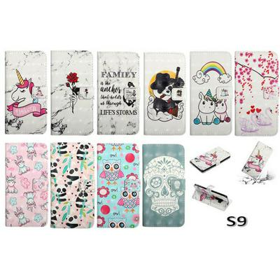 Swan Panda Pegasus Owl Rose Pattern PU Leather + Soft TPU with Picture Frame Stand Support and Card Slots Wallet Cover Case for Samsung Galaxy S9 