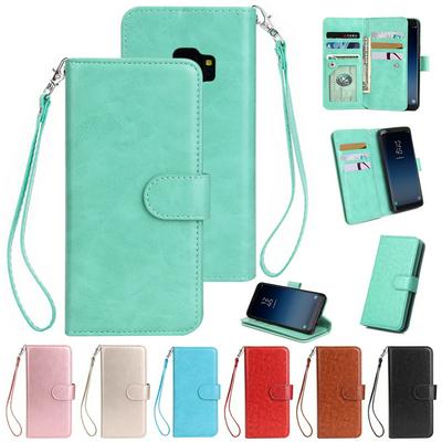 Solid Color Side Flip PU Leather + Soft TPU Picture Frame with  Picture Frame and 9 Cards Slot Wallet Protecting Cover Case for Samsung Galaxy S9