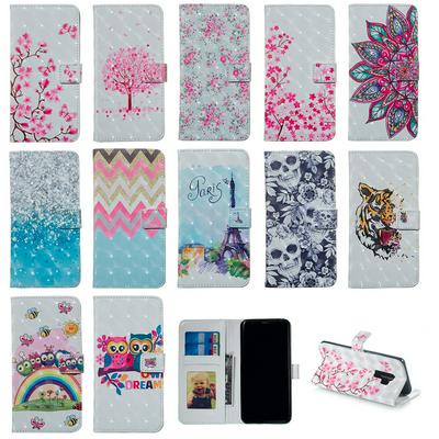 3D Colored Painting Side Flip Shockproof PU Leather + Soft TPU Picture Frame with Card Slots Magnetic Buckle and Stand Wallet Protective Case for Samsung Galaxy S9