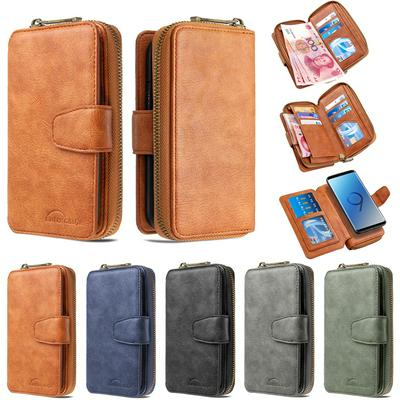 BF001 Style Multi-Function PU Leather + Detachable Magnetic Leather Coated TPU Back with Card Slots Picture Frame Magnetic Buckle Support Wireless Charging Zipper Wallet Bag Case for Samsung Galaxy S9 