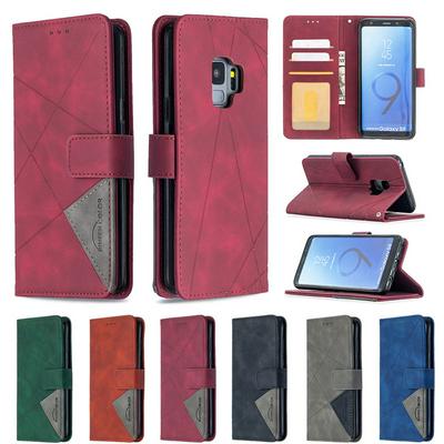 Stitching Color Rhombus Pattern BF05 Scratch Resistant PU Leather Phone Protective Case with Stand &Card Slots for Samsung Galaxy S9