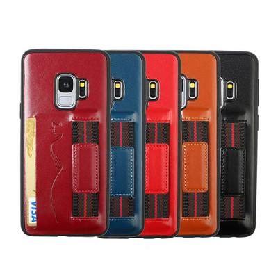 Back Card Slot Phone Case for Samsung Galaxy S9 , Leather Coated Soft TPU Phone Cover With Hand Strap