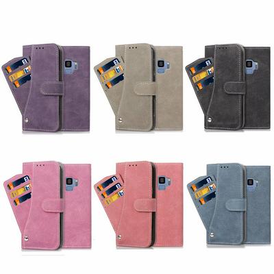 Frosted Surface Antistain Shockproof PU Leather + Soft TPU 360° Rotatable Card Slots with Picture Frame and Stand Wallet Case for Samsung Galaxy S9 