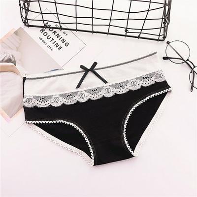 B809 One-Size Cute Pure Cotton Lace Edge Bow-Knot Low Waist Comfortable Women Briefs
