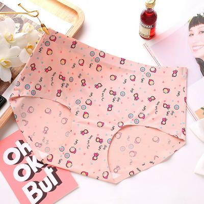 M/L/XL Size Printed Ice Silk One-Piece Seamless Comfortable Mid-Waist Female Underpants Briefs    