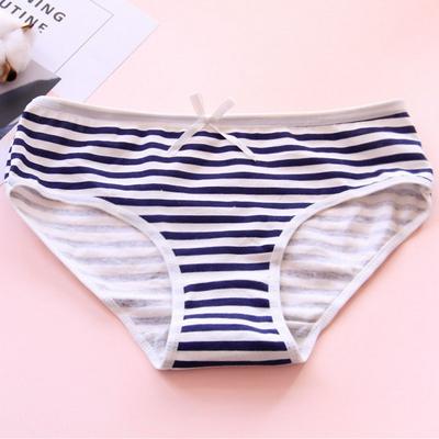 One-Size Fresh Striped Navy Style Rosette Cute Pure Cotton Low Waist Female Underpants