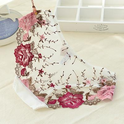 One-Size Embroidery Printed Soft Comfortable Sexy Fashion Transparent Lace Mesh Low Waist Briefs for Women