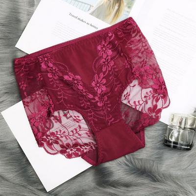 M/L/XL/2XL Size Solid Color Pure Cotton Crotch High Elasticity High Waist Sexy Lace Breathable Women Underpants