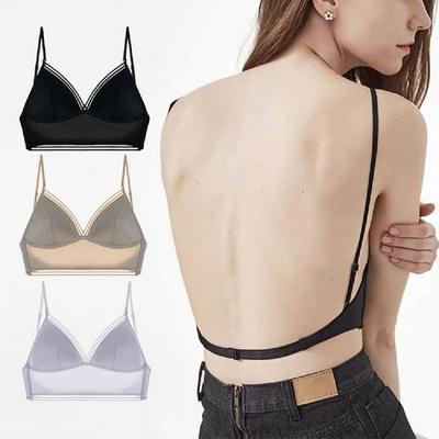 Women's Ice Silk Big Backless Ultra-thin No Steel Ring Bra Vacation Invisible Underwear