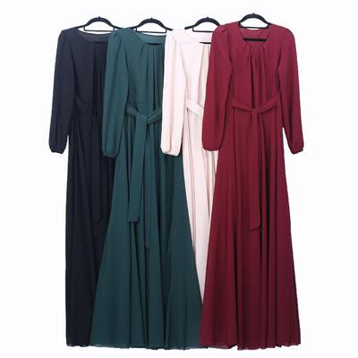 Muslim Islamic Abaya Dress Plain Maxi Chiffon Long Dress for Women