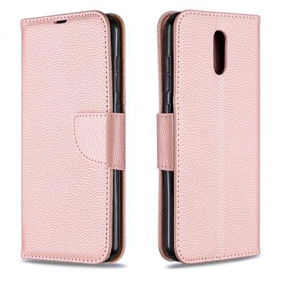 Solid Color Litchi Pattern Shock-Absorption Side Flip PU Leather + Soft TPU Card Slots with Magnetic Buckle and Stand Wallet Case for Nokia 2.3