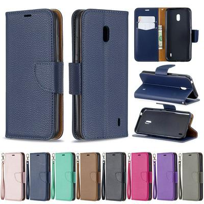 Wallet Case for Nokia 2.2, Plain Litchi-textured Leather Phone Case with Card Slots and Hidden Kickstand