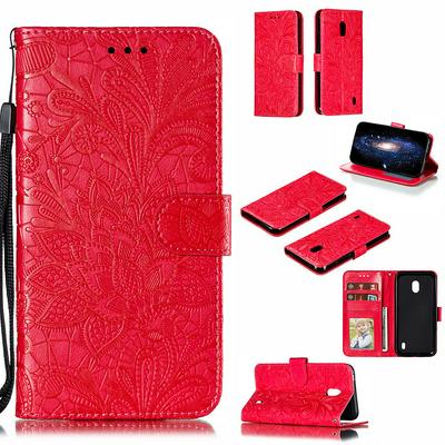 Wallet Case for Nokia 2.2, Flower-embroidered Leather Phone Case with Lanyard and Magnetic Closure