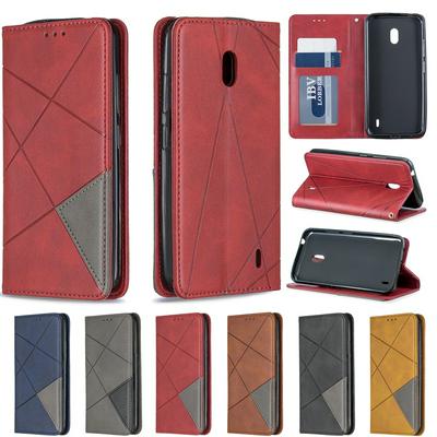 Nokia 2.2 PU+TPU Clamshell Phone Case Geometric Mosaic Pattern Retro Simple Solid Color Style Leather Phone Case
