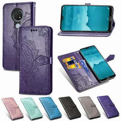 Relief Mandala Pattern Shockproof Side Flip PU Leather + Soft TPU Three Card Slots with Magnetic Buckle and Stand Wallet Case for Nokia 6.2 