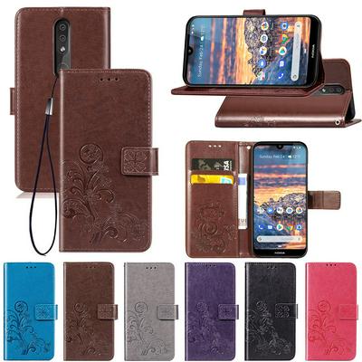 Wallet Case for Nokia 4.4, Leather Phone Cover with Debossed Clover, Magnetic Closure and Lanyard